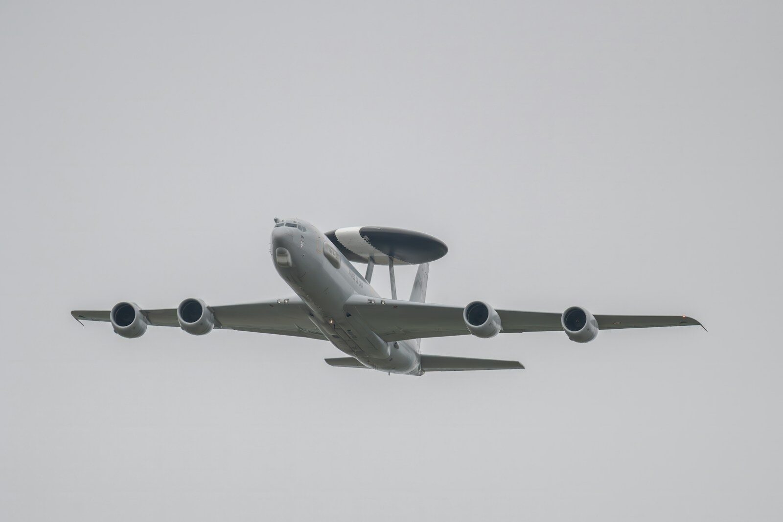 An airborne warning and control system (awacs) aircraft.