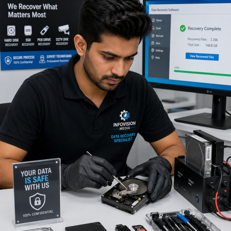 Data Recovery Service Delhi NCR Technician Recovering Data from Hard Disk