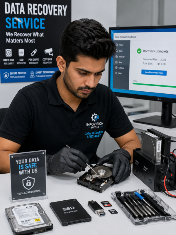 Data Recovery Service Delhi NCR Technician Recovering Data from Hard Disk