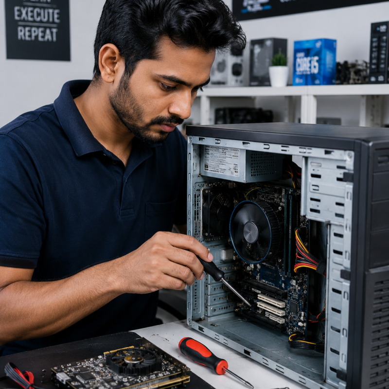 Desktop Repair Service Delhi NCR Technician Repairing PC Motherboard