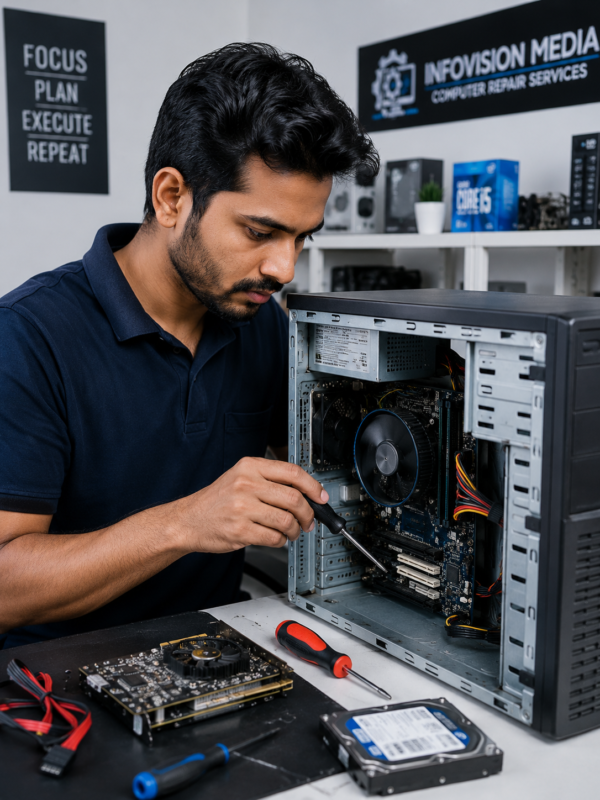 Desktop Repair Service Delhi NCR Technician Repairing PC Motherboard