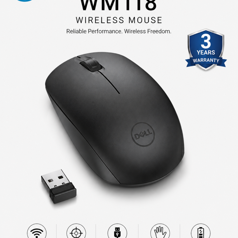 Dell WM118 Wireless Mouse with 3 Years Warranty and reliable wireless connectivity