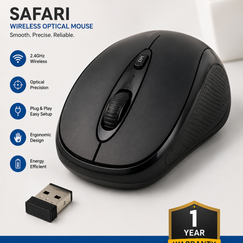 Lapcare Safari Wireless Optical Mouse with ergonomic wireless design and 1 Year Warranty