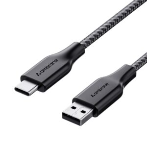 Ambrane Unbreakable 3A Fast Charging 1.5m Braided Type C Cable (480Mbps Data Sync, Quick Charge 3.0, RCT15A, Black)