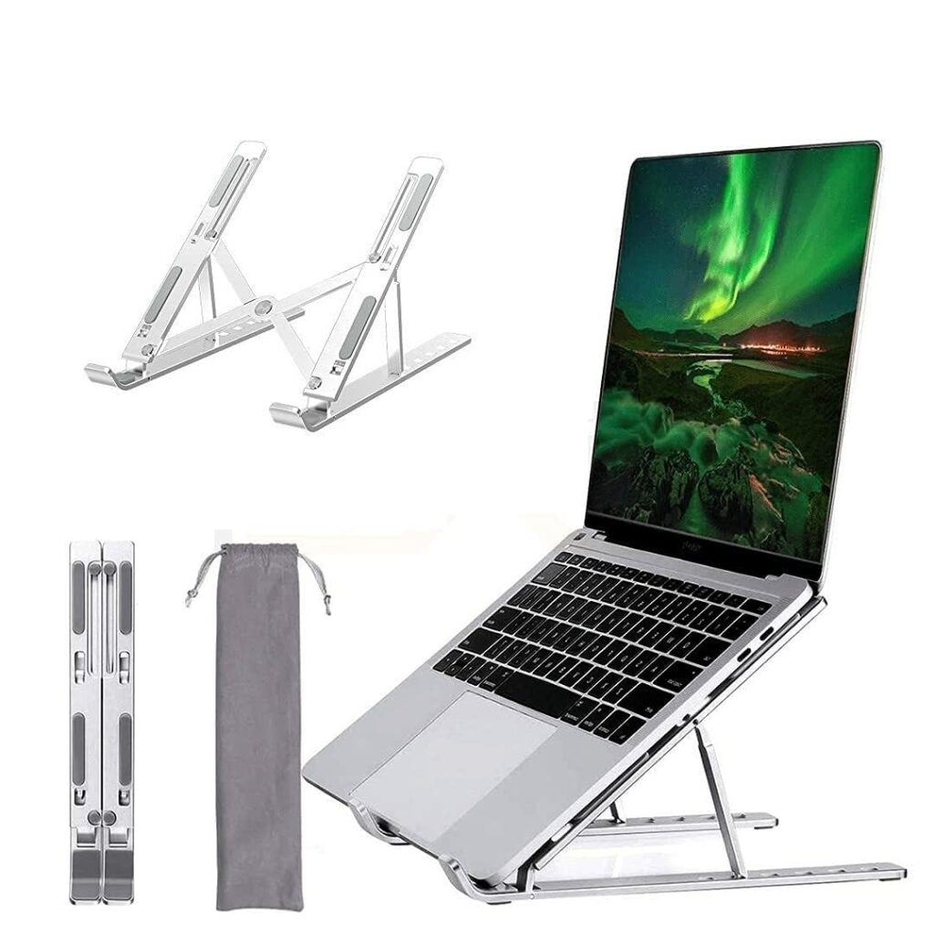 IM Dyazo 6 Angles Adjustable Aluminum Ergonomic Foldable Portable Tabletop Laptop/Desktop Riser Stand Holder Compatible for MacBook, HP, Dell, Lenovo & All Other Notebook (Silver)