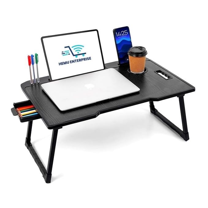Etekcity Study Table Bed Table Premium Laptop Table/Foldable and Portable Wooden/Writing Desk for Office/Home/School 59cm, 40cm (C Black)