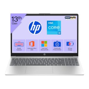 HP 15 Smartchoice 13th Gen Intel Core i3-1315U 15.6″ FHD Laptop (8GB DDR4, 512GB SSD, Windows 11, MS Office 2024 + M365, Silver, 1.59kg, fd0572TU)