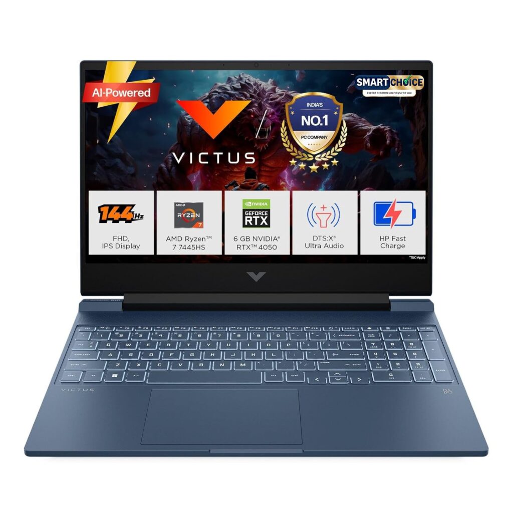 HP Victus Gaming Laptop AMD Ryzen 7 7445HS 15.6″ 144Hz IPS (16GB DDR5, 512GB SSD, 6GB RTX 4050, Win 11, MS Office 2024, Performance Blue, fb3130AX)