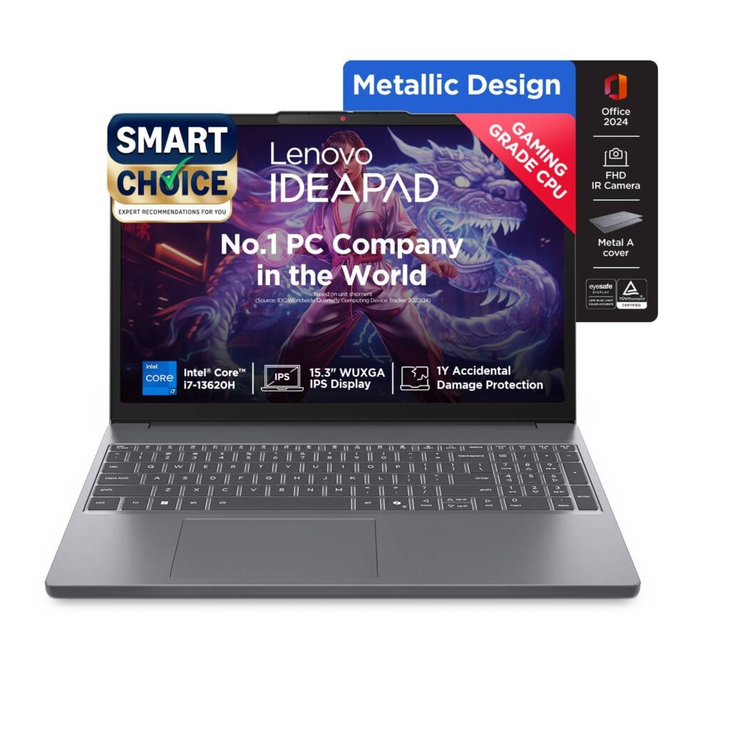Lenovo IdeaPad Slim 3 Intel Core i5 13420H 15.3″ WUXGA IPS Laptop (24GB DDR5 RAM, 1TB NVMe SSD, Windows 11, MS Office 2024, Arctic Grey, 1.6Kg, 83K100PLIN)
