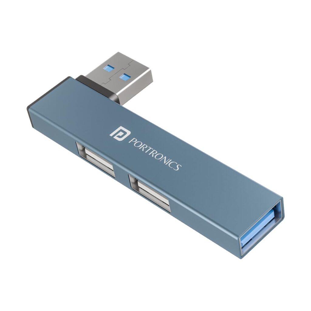Portronics Mport Mino A USB 3.0 Hub Dock (3-in-1) with Compact L-Shape Design (Grey)
