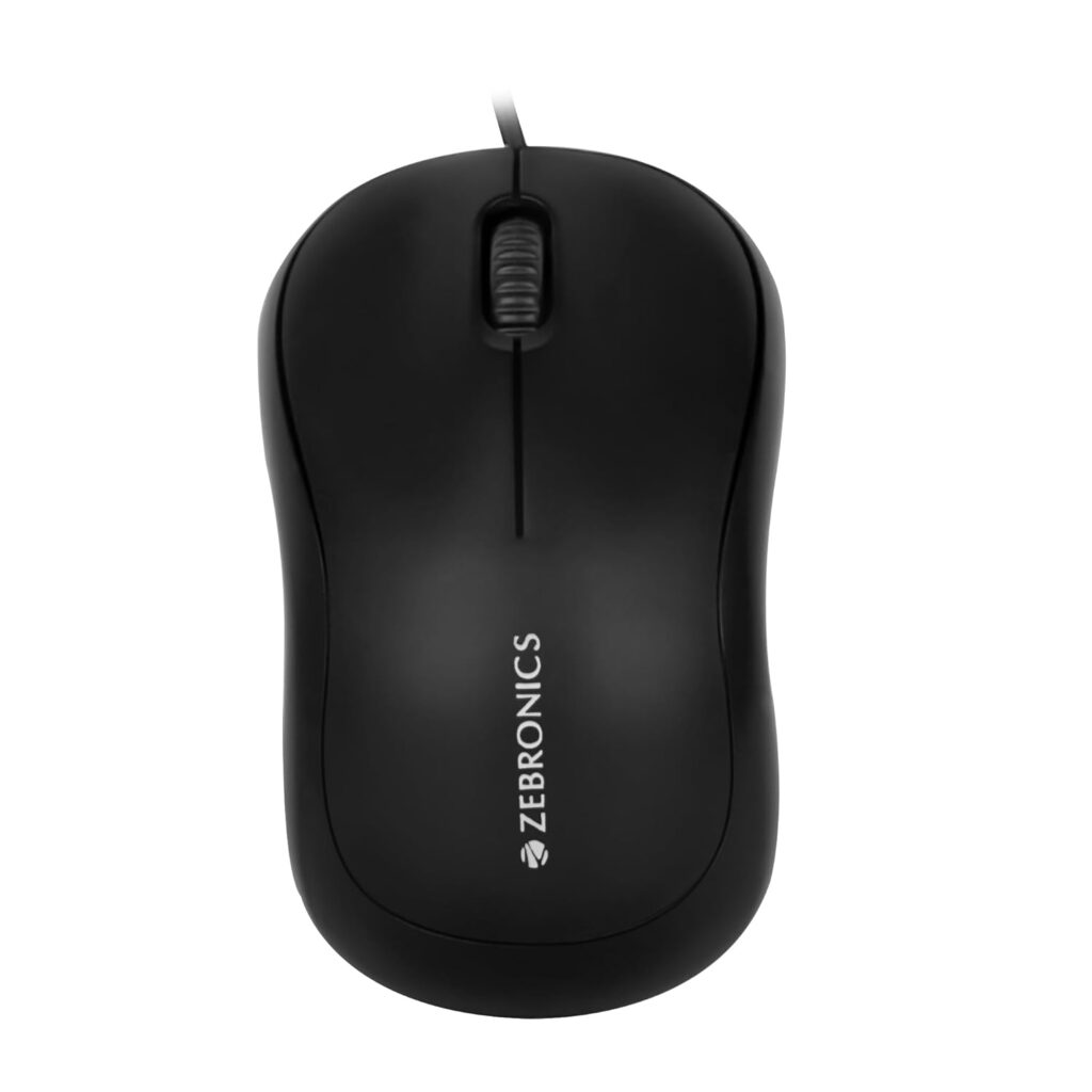 ZEBRONICS Zeb-Comfort Wired USB Mouse, 3-Button, 1000 DPI Optical Sensor (Black)
