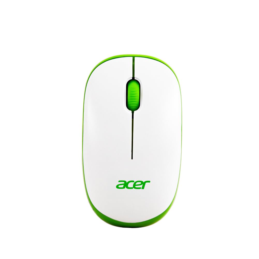 Acer Flow Wireless Mouse | 1600 DPI Optical Sensor | 2.4GHz Wireless with USB Nano Receiver | Ergonomic Lightweight Design | Smooth Tracking for Laptop, PC & Mac – White/Green