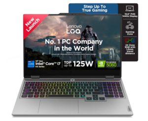 Lenovo LOQ 15IRX9 83DV00HDIN Gaming Laptop (14th Gen Intel Core i7-14700HX, 16GB RAM, 1TB SSD, RTX 4060 8GB, Windows 11, 15.6″ FHD 144Hz, Luna Grey)