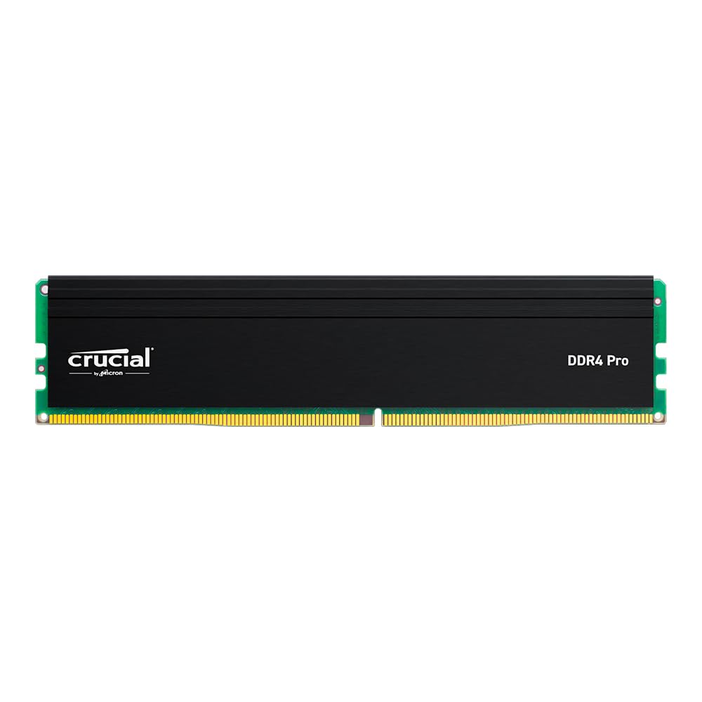 Crucial Pro 16GB RAM (1x16GB) DDR4-3200MHz U-DIMM Desktop, Workstations RAM Memory Satin Black Finish Aluminum Heatsink (Low Profile Heat Spreader) CP16G4DFRA32A