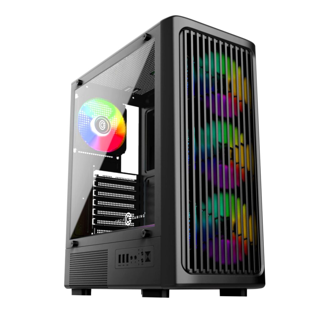Circle Amazer X1 Mid- Tower Computer Case | Gaming Cabinet – Black| Support ATX, M-ATX, ITX | Pre- Installed 3 x 120mm Front and 1 x 120mm Rear ARGB Mirror Fans