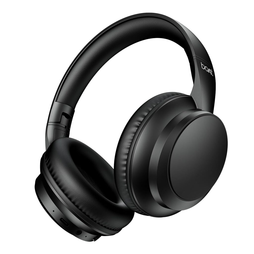 Boat Rockerz 371, 40mm Drivers, 50hrs Battery, 60ms Low Latency, ENx Tech, BT v5.4, Foldable Cups, Voice Assistant, Bluetooth Headphones, Wireless Headphone with Mic (Black Sabre)