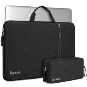 Dyazo 15.6 Inch Laptop Sleeve Case with Handle & Charger Pouch | Water-Resistant Shockproof Protective Front Accessories Pocket Bag | Compatible for Dell, HP, Lenovo, MacBook & More Notebooks (Black)