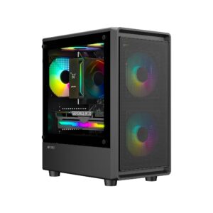 Ant Esports 400 Air Mini Tower Gaming Cabinet (Black) – Support Micro-ATX & Mini-ITX, Tempered Glass Side Panel, 3 Pre-Installed ARGB Fans