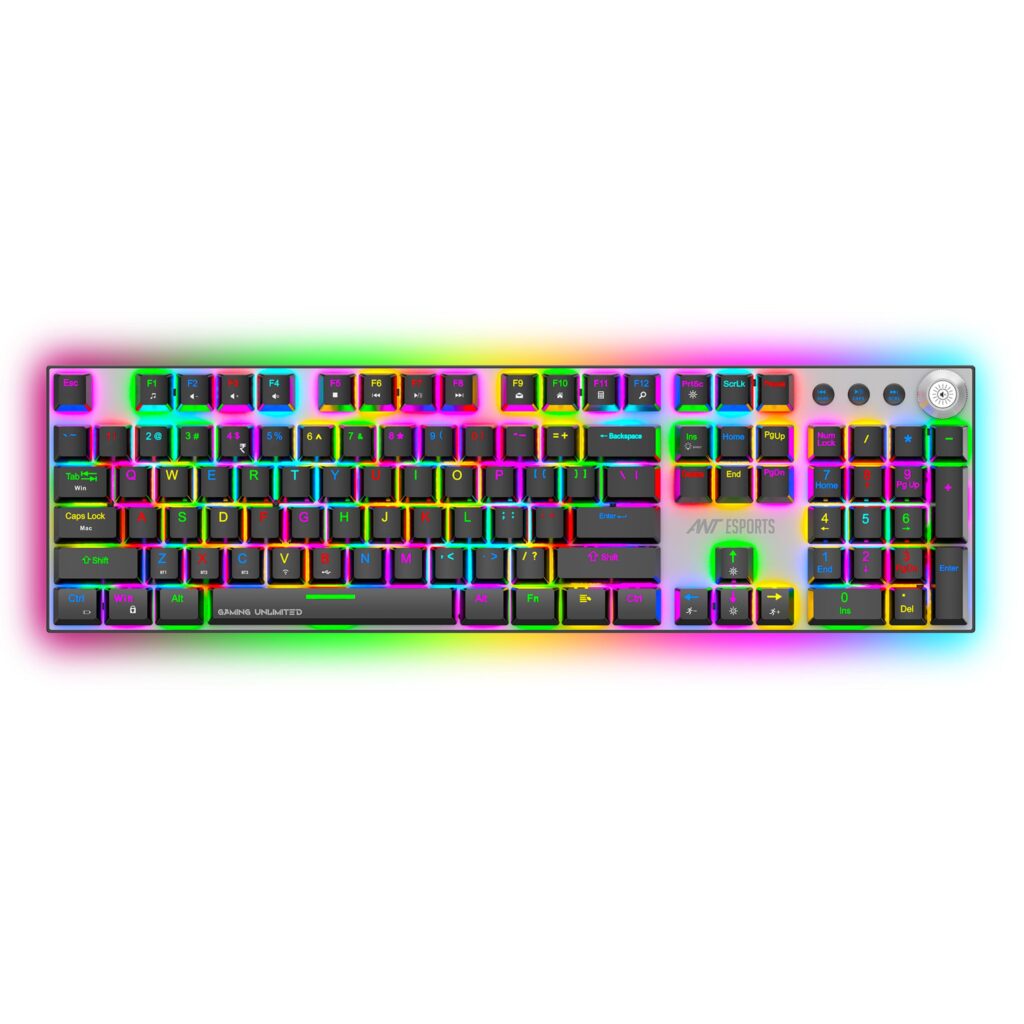 Ant Esports MK4400 Pro Wireless Mechanical Gaming Keyboard, Tri-Mode BT/2.4G/Wired, 104+4 Keys, Per-Key RGB, ANT Red Switches, Full Anti-Ghosting, 1000mAh Battery, 3 Indicators, Win/Mac/Linux/Android