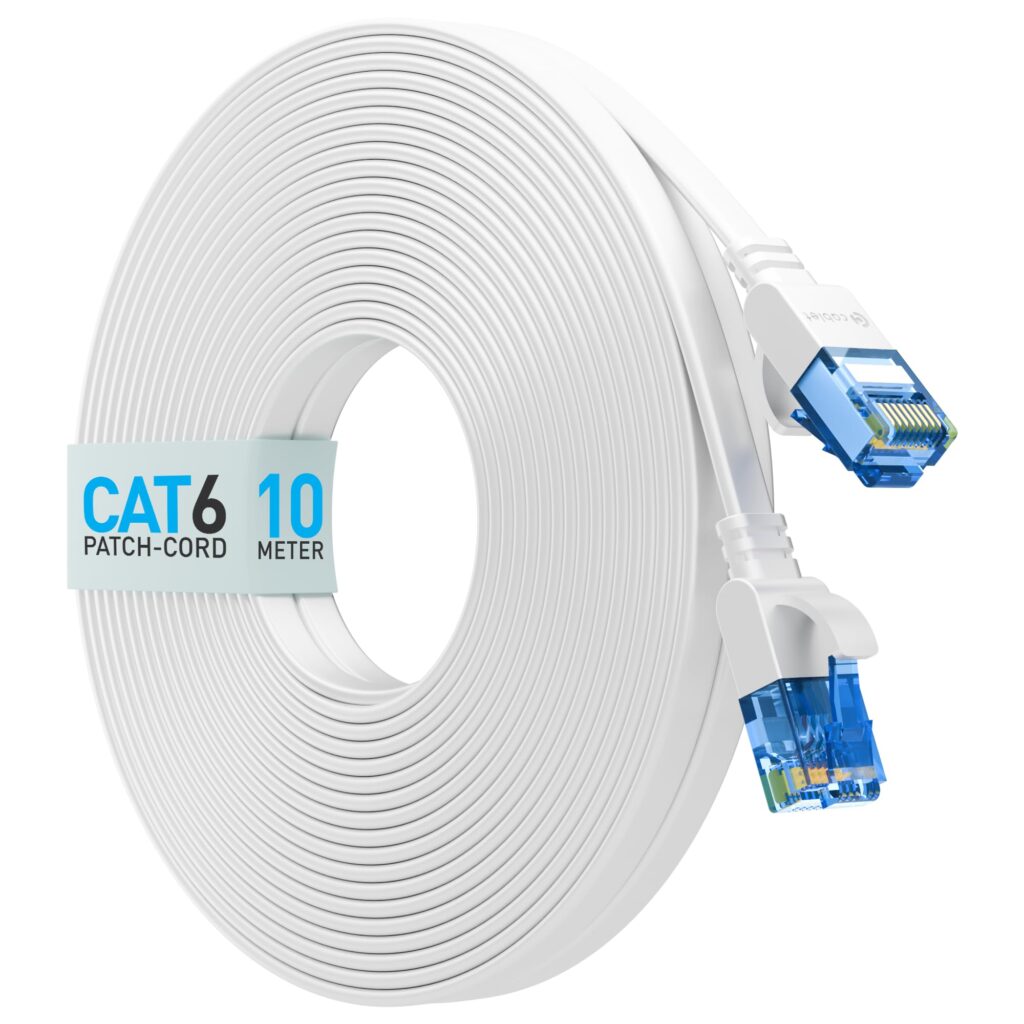 CABLET Cat 6 Ethernet Cable 10 Meter | 100% Pure Copper Flat RJ45 LAN Cable | 1Gbps 250MHz High Speed Internet Cable | UTP Network Patch Cord for Router, Modem & PC | White (10 Meter)