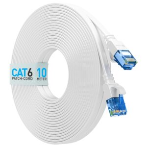 CABLET Cat 6 Ethernet Cable 10 Meter | 100% Pure Copper Flat RJ45 LAN Cable | 1Gbps 250MHz High Speed Internet Cable | UTP Network Patch Cord for Router, Modem & PC | White (10 Meter)