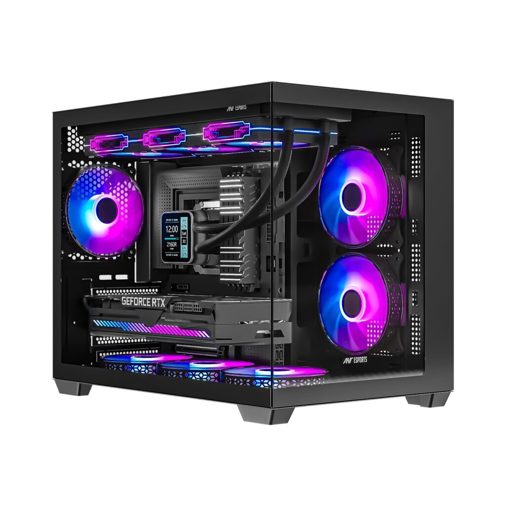 Ant Esports Crystal X6 Mini Mid-Tower Computer Case/Gaming Cabinet – Black | Support Micro-ATX, Mini-ITX | Pre-Installed 6 ARGB Fans