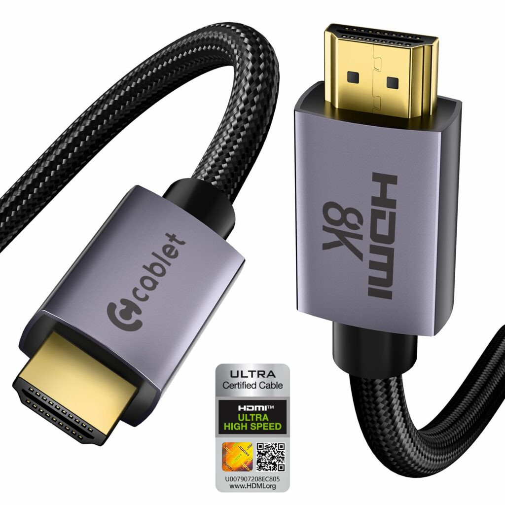 Cablet 8K HDMI Cable 2.1 Ultra Certified with Ethernet, 1.8 meter, 48Gbps Ultra High Speed, 8K@60Hz, 4K@120Hz, Dolby Atmos TrueHD, HDR10 & 3D, eARC, 24K Gold Plated, Aluminium Shell, TV, PS5, Xbox, PC