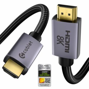 Cablet 8K HDMI Cable 2.1 Ultra Certified with Ethernet, 1.8 meter, 48Gbps Ultra High Speed, 8K@60Hz, 4K@120Hz, Dolby Atmos TrueHD, HDR10 & 3D, eARC, 24K Gold Plated, Aluminium Shell, TV, PS5, Xbox, PC