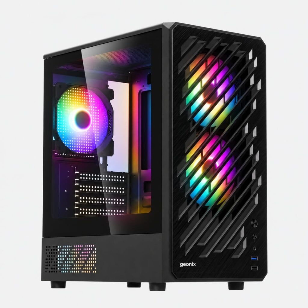 Geonix Blaze Box Gaming Cabinet, 3 Pre-Installed ARGB Fans, Black