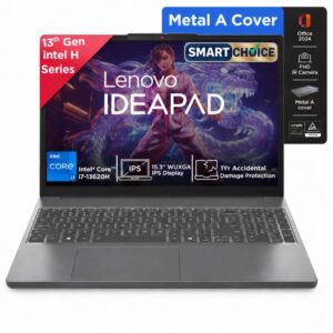 Lenovo IdeaPad Slim 3 Smartchoice 13th Gen Intel Core i7-13620H 15.3 inch (38.8cm) WUXGA IPS Laptop (16GB RAM/512GB SSD/Windows 11/Office 24/Metal A Cover/Backlit Keyboard/Luna Grey/1.6Kg), 83K101JGIN